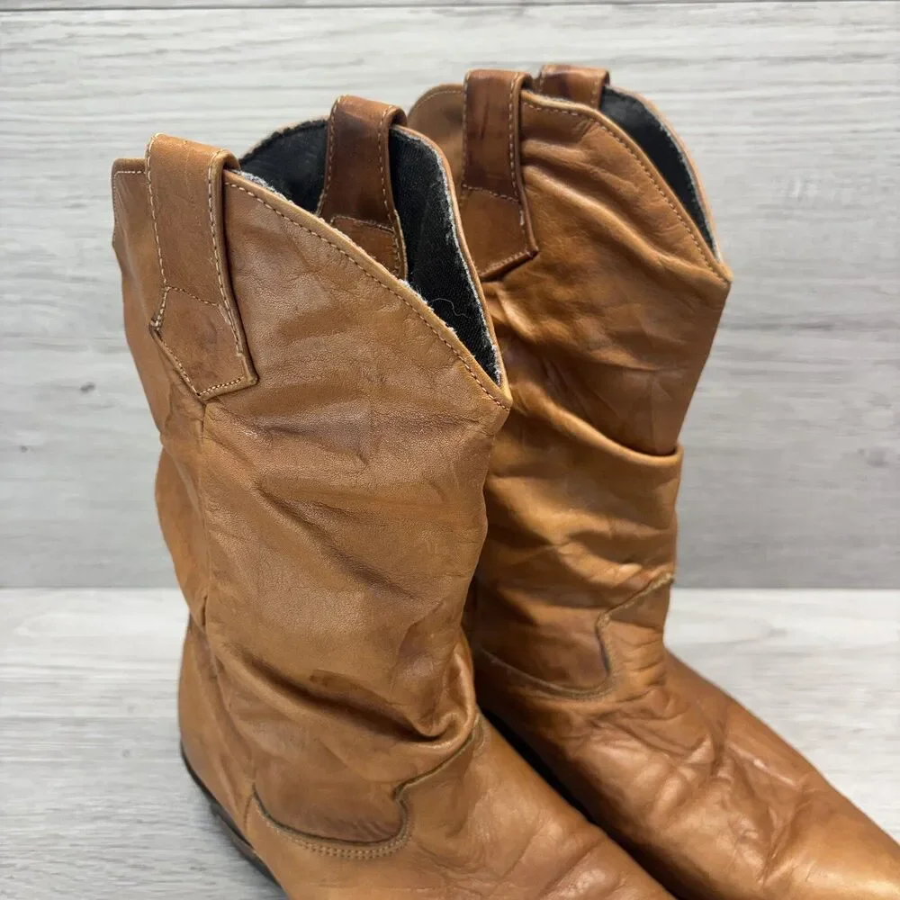 Vintage Code West Men’s 7 Brown Leather Cowboy Boots Almond Toe Western 90s 80s